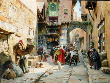  Orientalist Canvas - A Street Scene Damascus Gustav Bauernfeind Orientalist Jewish